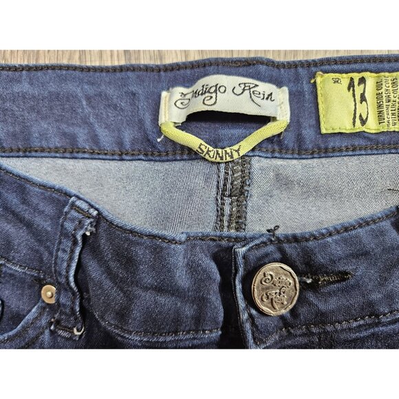 Indigo Rein Jeans Womens Juniors 13 Blue Skinny Denim Dark Wash Embroidered - Picture 4 of 10
